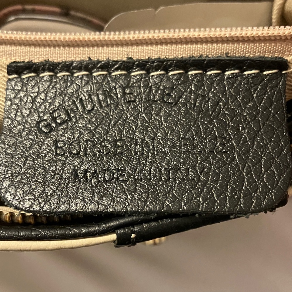 Borse in Pelle Italian Chic Cream and Black Leather Satchel - Picture 2 of 6